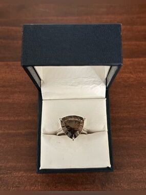 Genuine smokey topaz and 925 silver ring